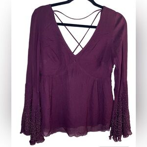 Altar'd State Purple Embellished Bell Sleeve Blouse